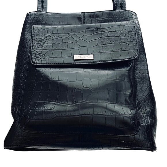 Nine West Chic Faux Croc Embossed Black Shoulder Bag - Snap/Zip Closure Storage - Picture 4 of 11